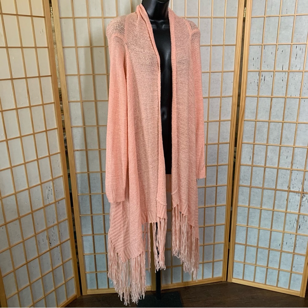 Forever 21 Peach Knit Fringed Duster